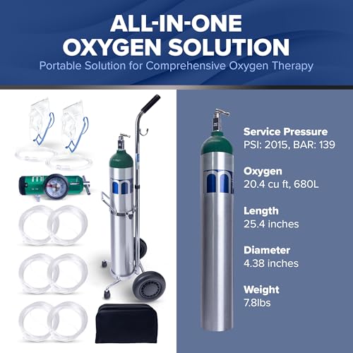Medfex Oxygen Tank Complete Set - USA Made | 680 Liter Capacity - Standard Size Kit