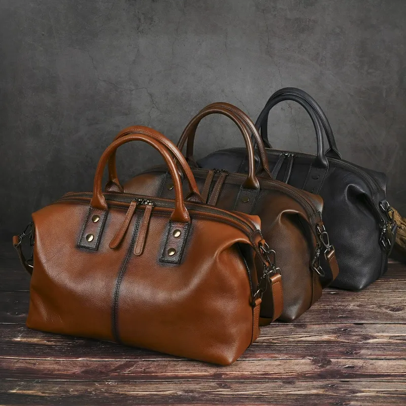 Classic Vintage Leather Boston Bag