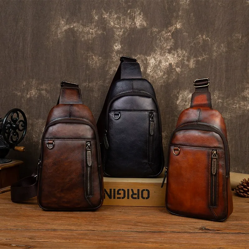 Men's Classic Leather Shoulder Sling Pack
