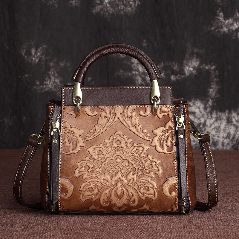 Classic Vintage Pattern Leather Satchel