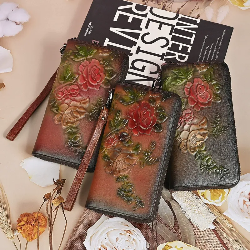 Vintage Floral Leather Phone Wallet