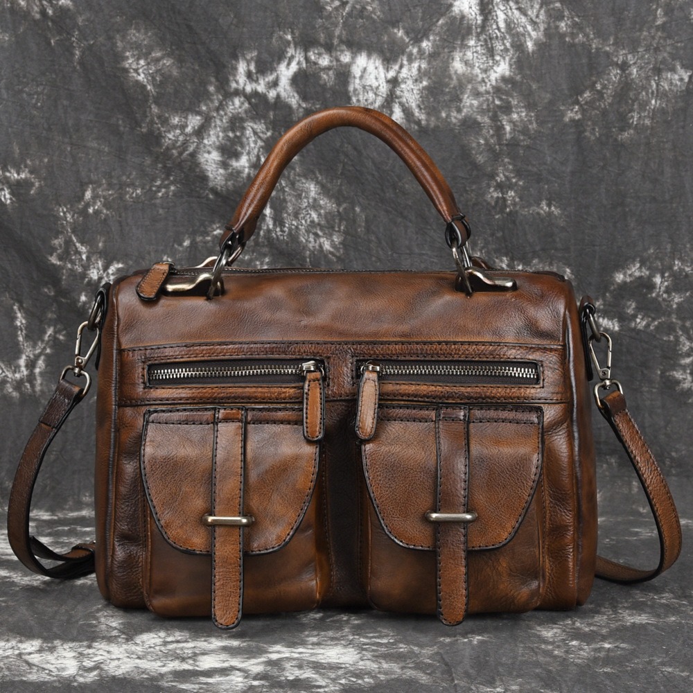 Men's Vintage Crossbody Satchel with Front Utility Pockets