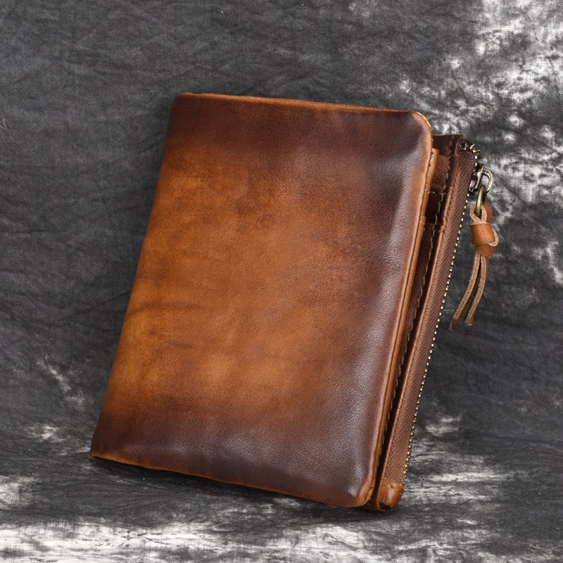 Classic Bifold Leather Wallet with Zipper Pocket