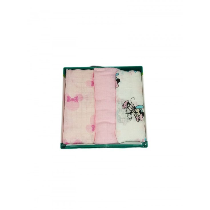 Confezione 3 pz quadrato neonato Disney baby Minnie bianco rosa TU