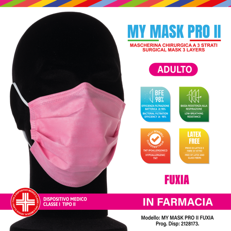 Mascherina Chirurgica Small Fuxia My Mask Pro II 10 Pezzi