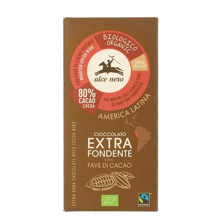 Cioccolato Extra Fondente Con Fave Di Cacao Biologico Alce Nero 100g