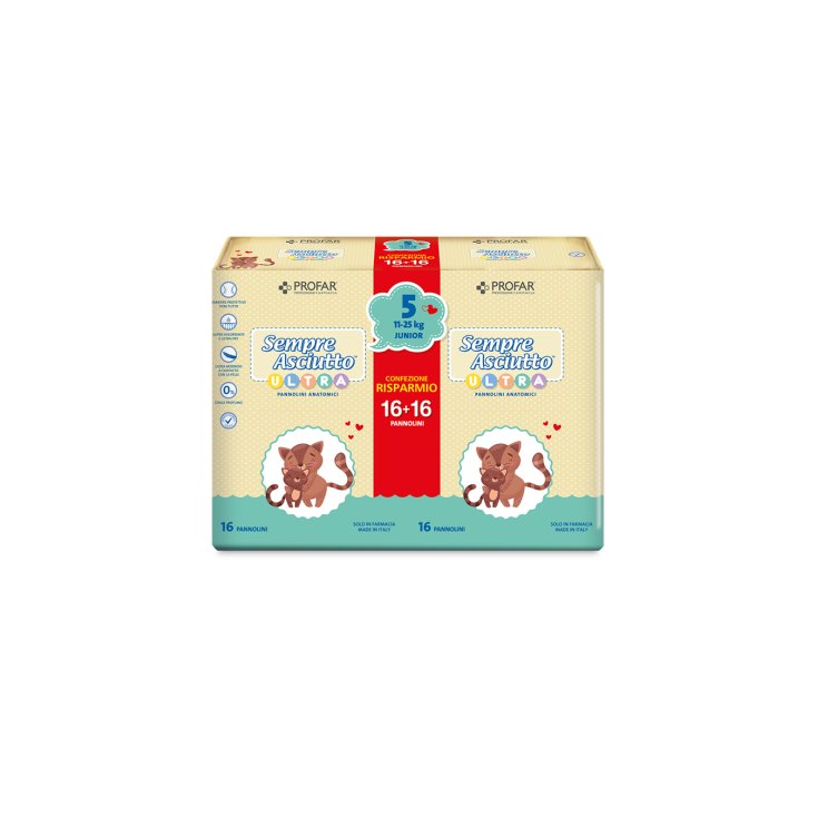 Pannolini Sempre Asciutto Ultra Junior 5 11/25kg Profar 16+16 Pezzi