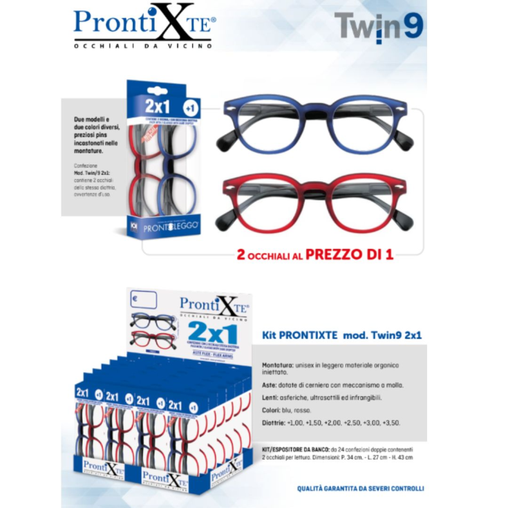 Twin 9 Blu Rosso Diottrie +3,50 ProntiXTe 2 Paia
