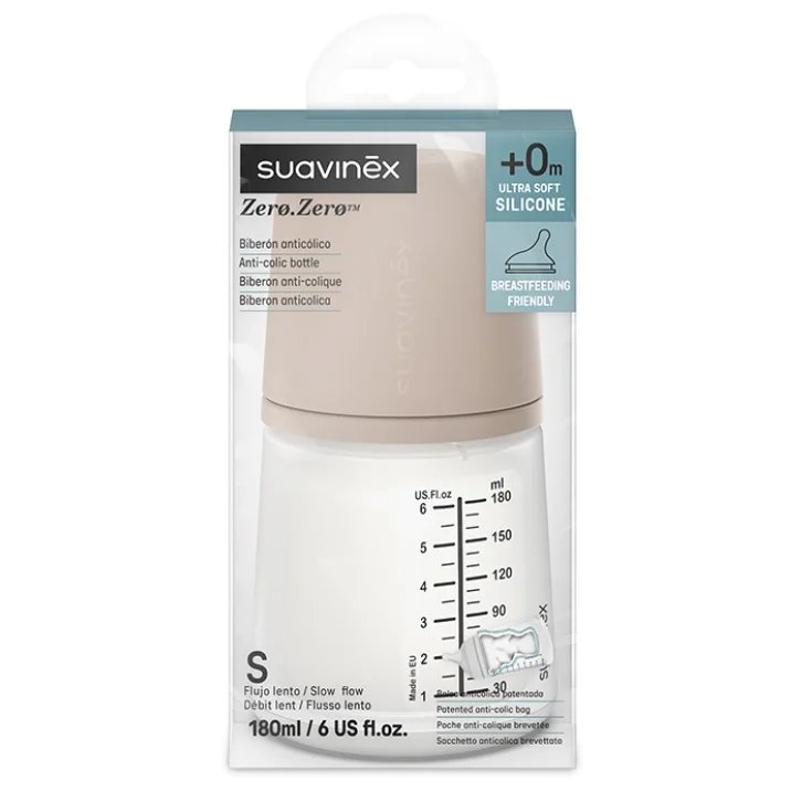 Zero Zero Biberon Silicone 180ml Flusso Lento Medium Nude Suavinex