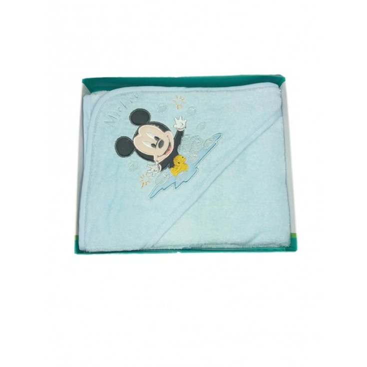 Accappatoio triangolo bimbo neonato spugna Mickey Disney baby bianco cielo TU