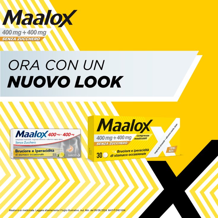 Maalox 400 mg + 400 mg 30 Compresse Masticabili Senza Zucchero