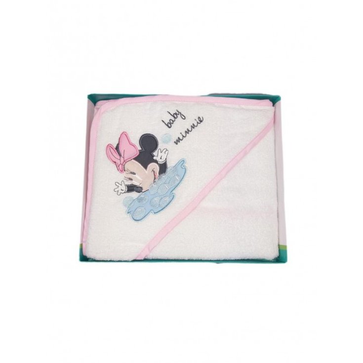 Accappatoio triangolo bimba neonato spugna Minnie Disney baby bianco rosa TU
