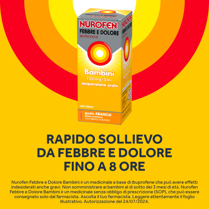 Nurofen® Febbre E Dolore Bambini 100mg/5ml Gusto Arancia Senza Zucchero 150ml