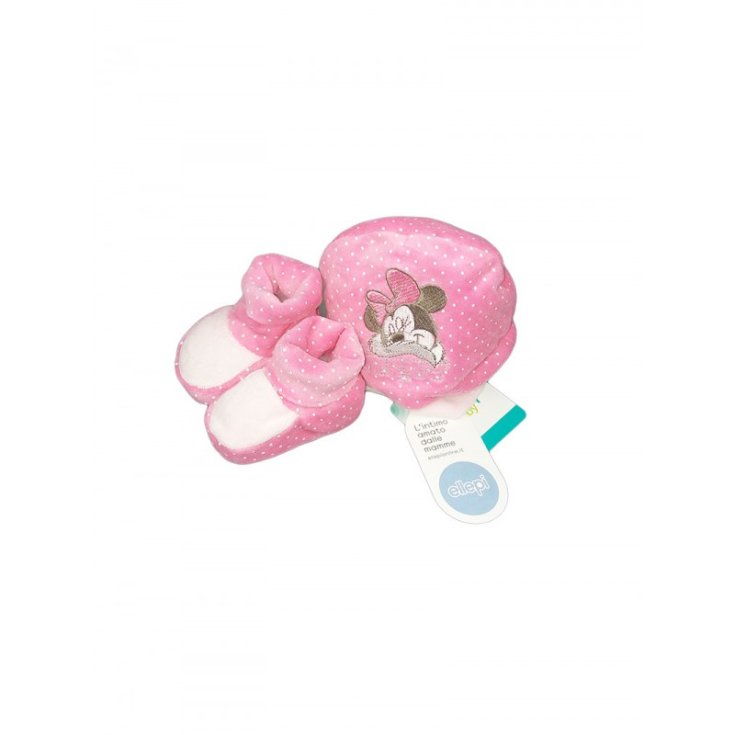 Set 2pz cappello cappellino scarpine ciniglia bimba neonato Disney Baby Minnie rosa fucsia TU