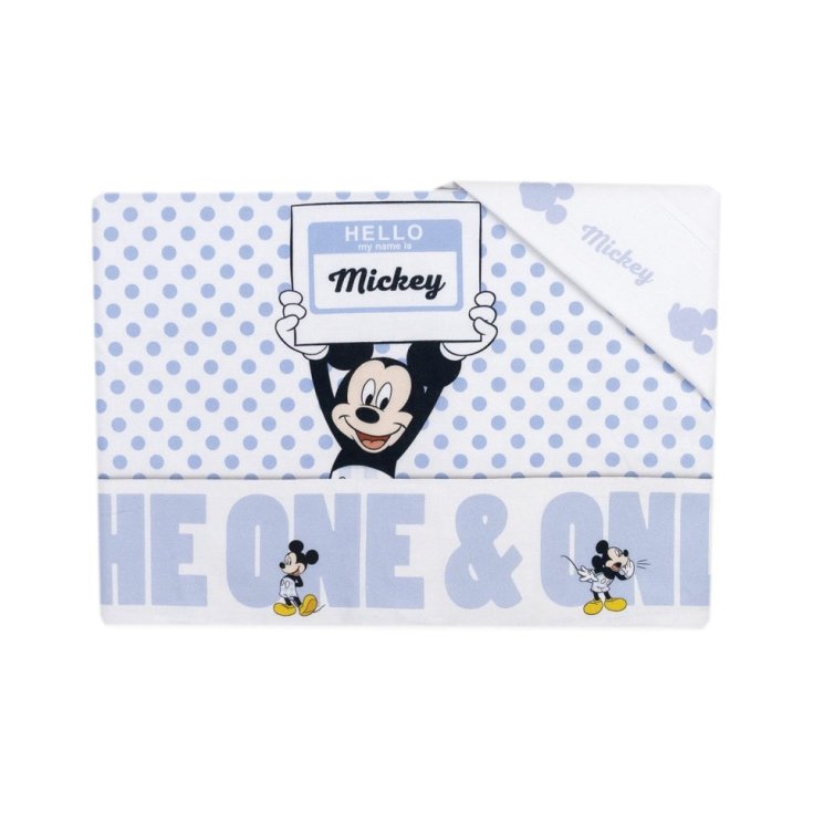 Completo 3pz culla carrozzina bimbo neonato lenzuolo stampa Mickey Disney baby bianco cielo TU