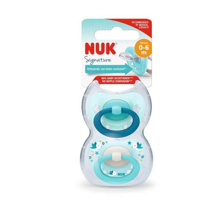 Succhietto Ortodontico Signature NUK Silicone 0-6 2 Succhietti