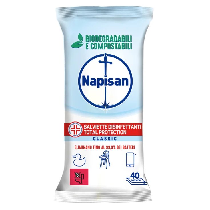 Napisan Salviette Disinfettanti Classic Total Protection Biodegradabili 40 Pezzi