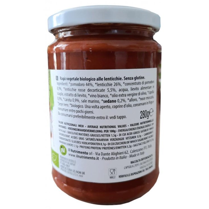 Vegan Ragù Di Lenticchie Il Nutrimento 280g
