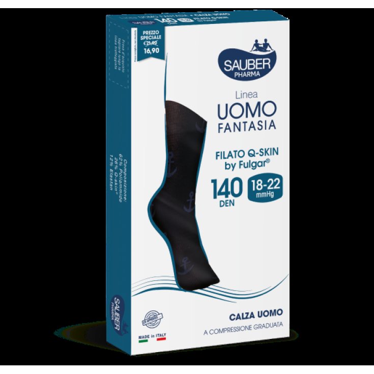 Calza Uomo Fantasia 140 Micro Pois Verde/Bianco su Nero Tg.S-M Sauber