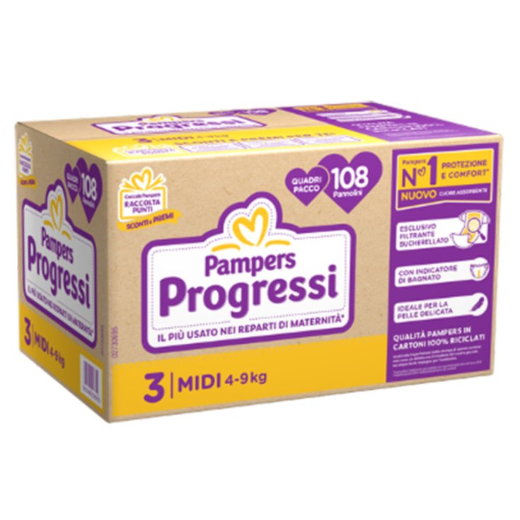 Pannolini Tg.3 Midi Pampers Progressi Quadri 108 pezzi