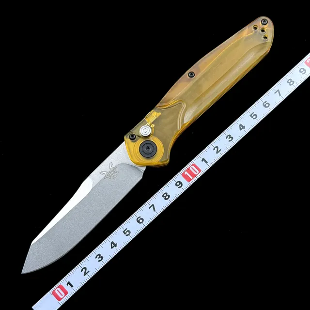 BM 9400 Osborne AUTO Foam Amber Ultem Handle Folding Knife