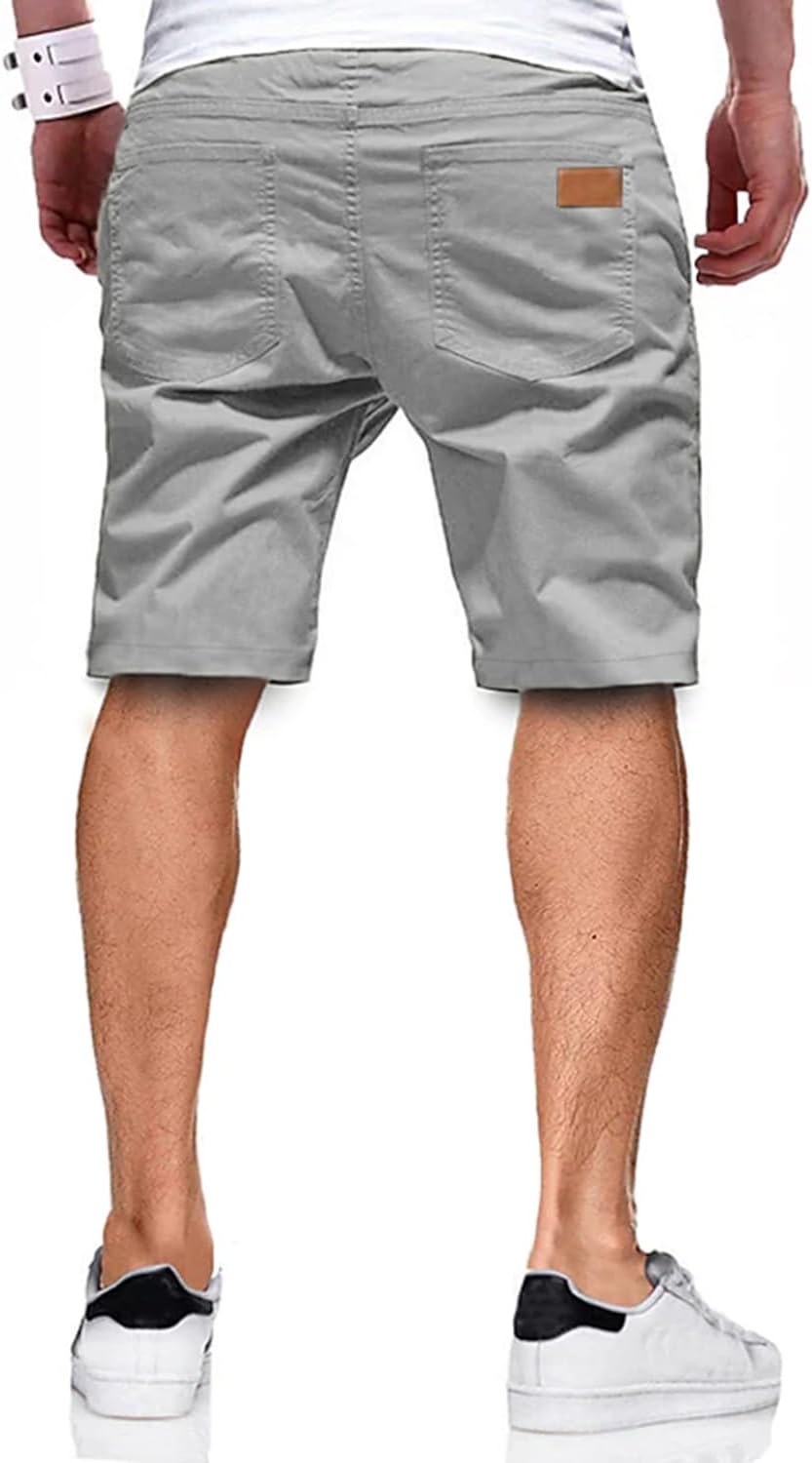 Mens Casual Shorts - Cotton Drawstring Summer Beach Stretch Twill Chino Golf Shorts