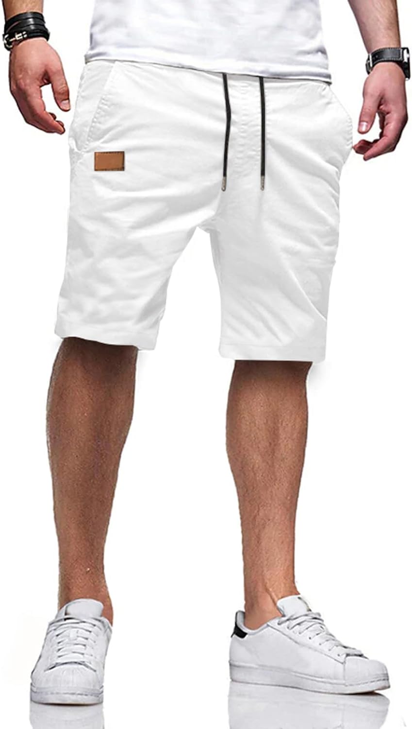 Mens Casual Shorts - Cotton Drawstring Summer Beach Stretch Twill Chino Golf Shorts