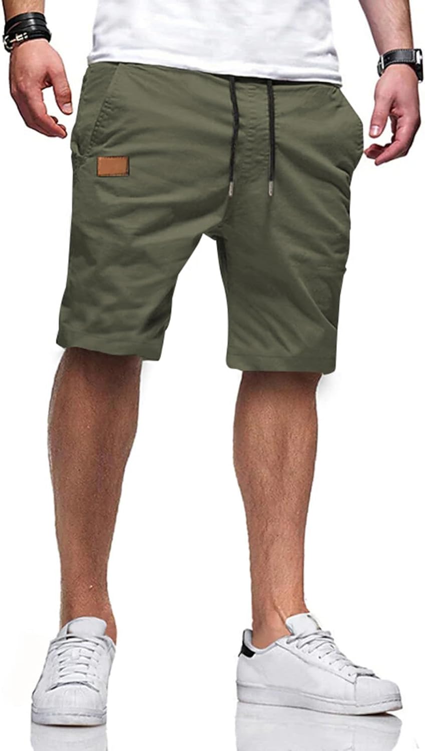 Mens Casual Shorts - Cotton Drawstring Summer Beach Stretch Twill Chino Golf Shorts