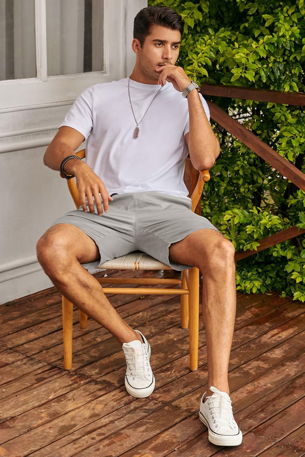 Mens Casual Shorts - Cotton Drawstring Summer Beach Stretch Twill Chino Golf Shorts