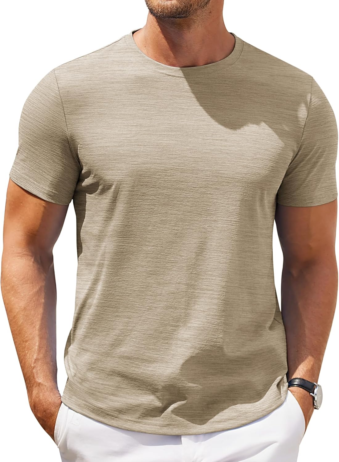 Mens Crew Neck T Shirt Short Sleeve Casual Summer Basic Tee Slim Fit Workout T-Shirt