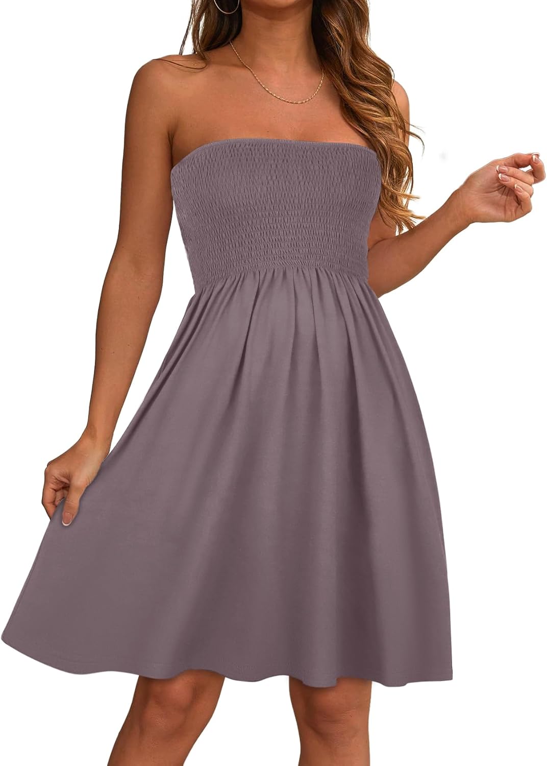 Summer Dresses for Women Strapless Casual Beach Cover Ups Tube Top Sundress