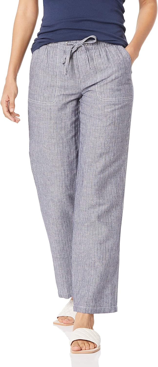 Women's Linen Blend Drawstring Relaxed Fit Wide Leg Pant (Available in Plus Size)
