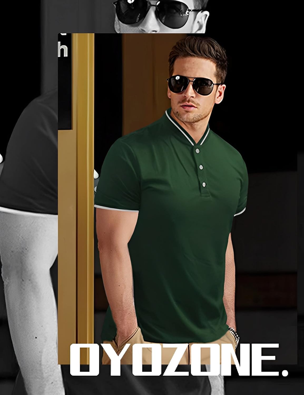 Men's Polo Shirts Casual Short Sleeve Cotton Pique Polo T Shirts Classic Collarless Golf Shirts for Men
