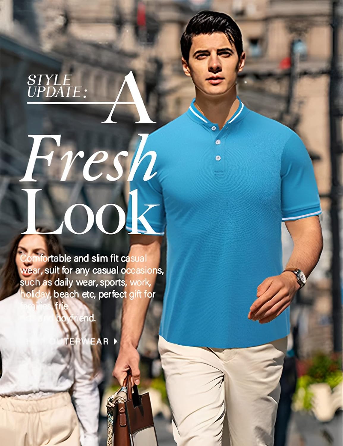 Men's Polo Shirts Casual Short Sleeve Cotton Pique Polo T Shirts Classic Collarless Golf Shirts for Men