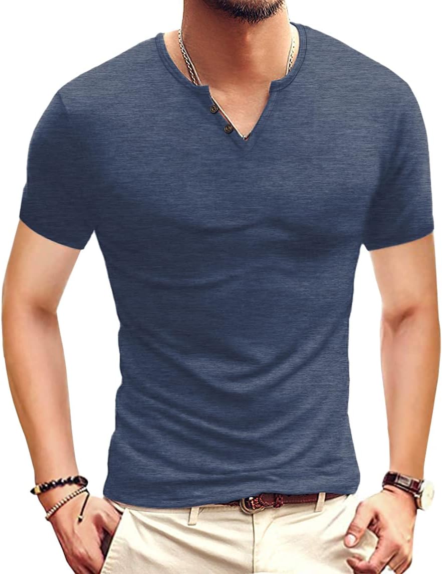 Men's Casual Slim Fit Basic Henley Short/Long Sleeve Fashion T-Shirt
