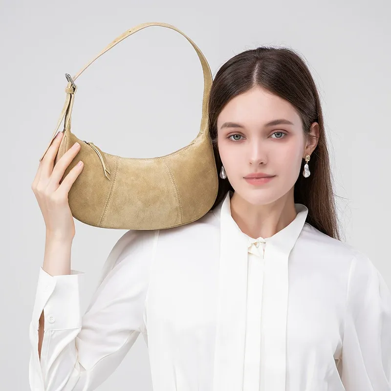 Kalidorexis Suede-Style Crescent Crossbody Bag