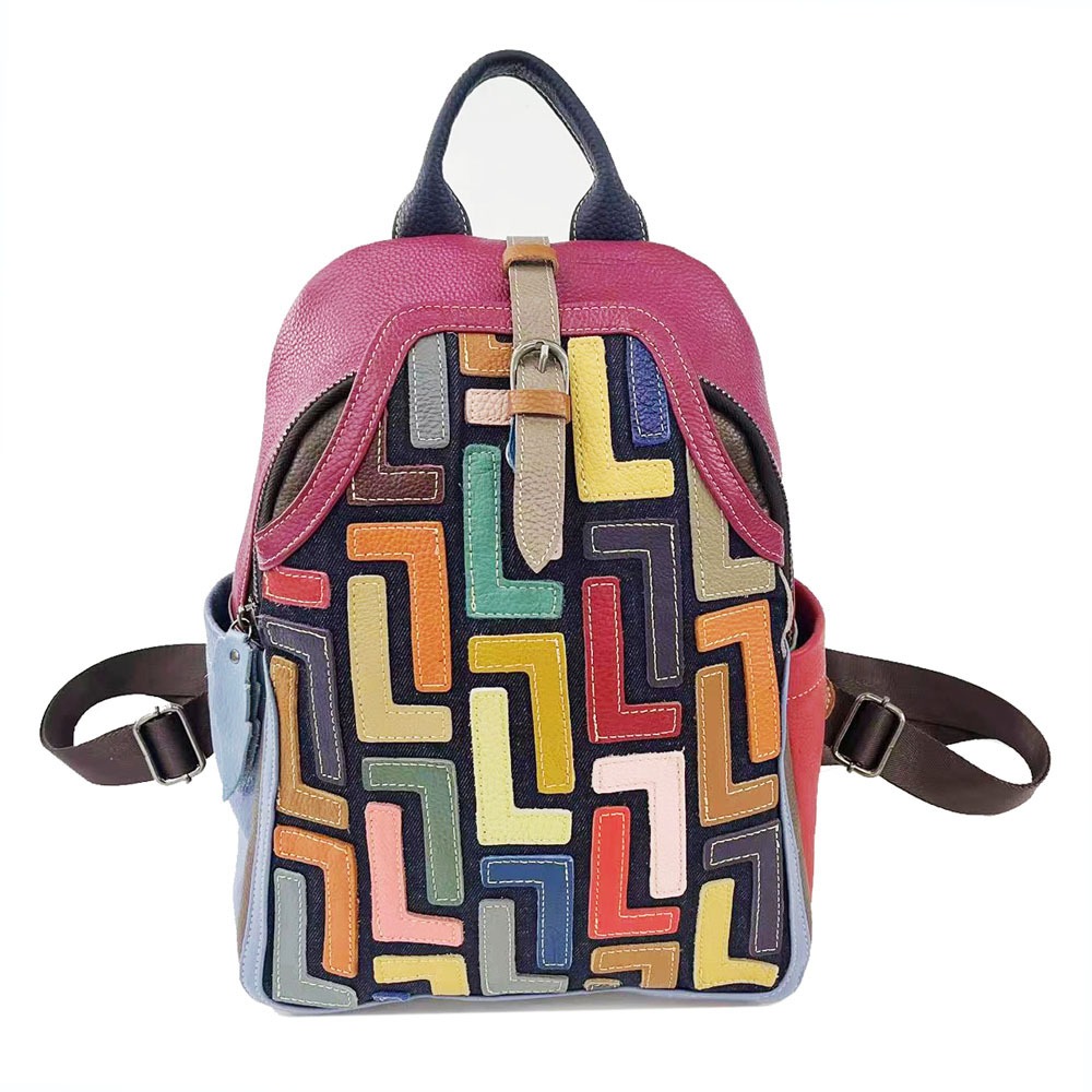Geometric Patchwork Leather Backpack