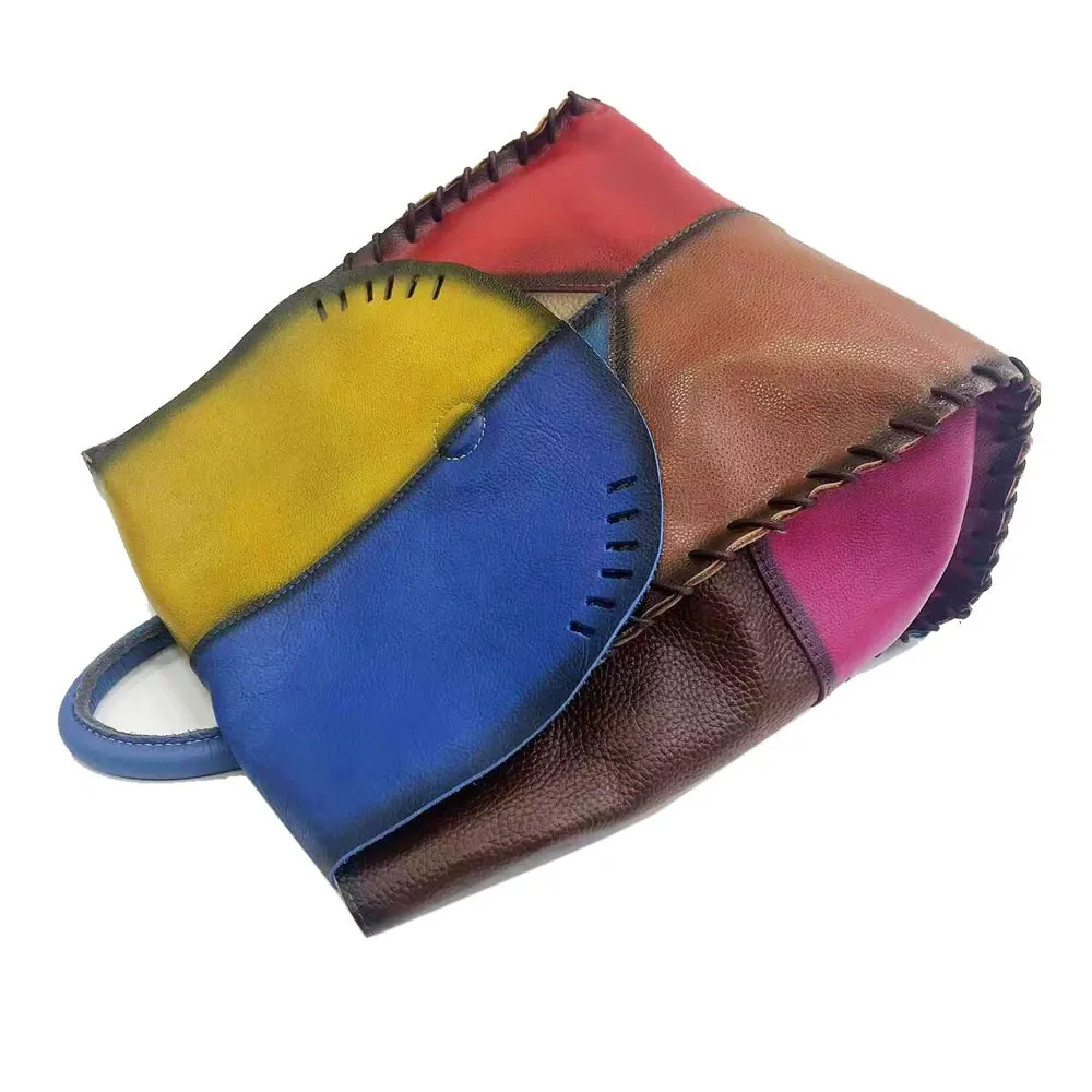 Color Block Patchwork Leather Backpack