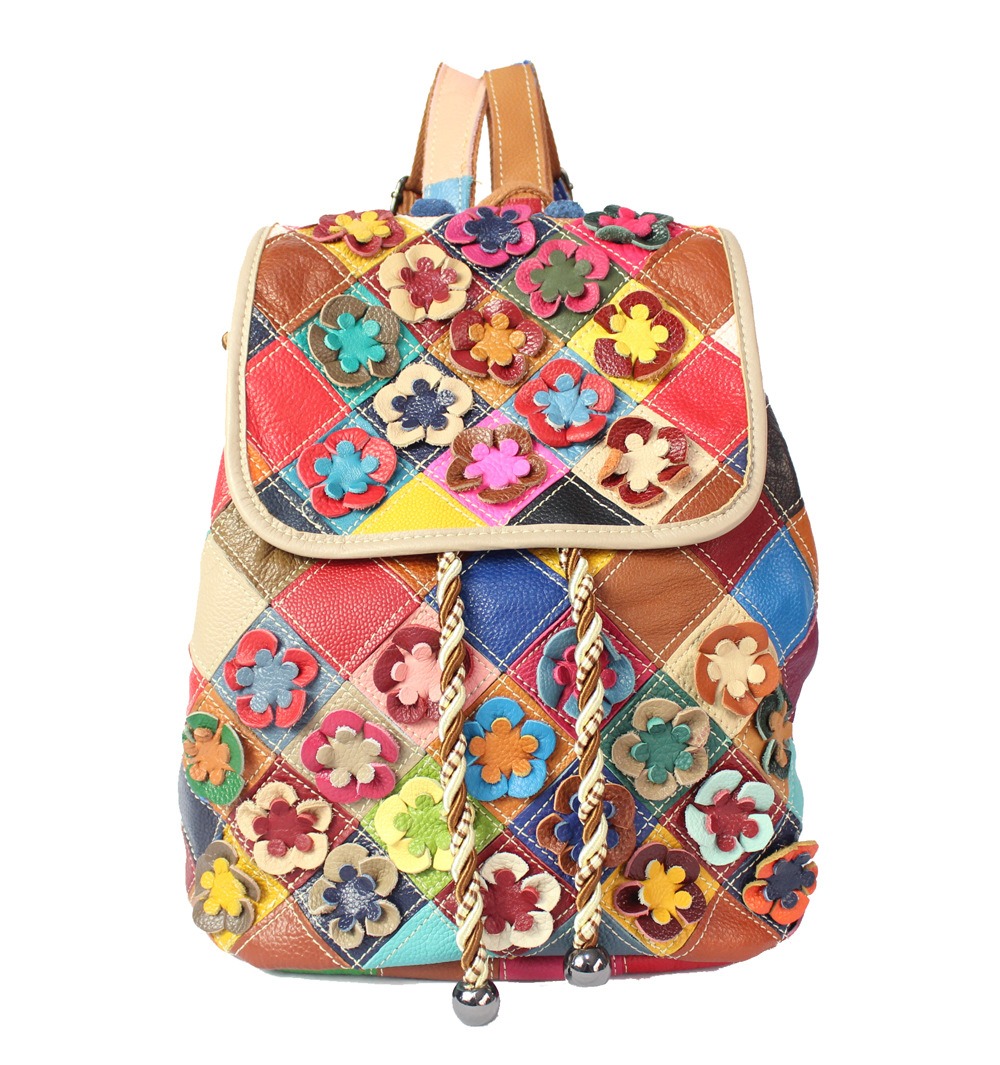 Colorful Floral Patchwork Leather Backpack