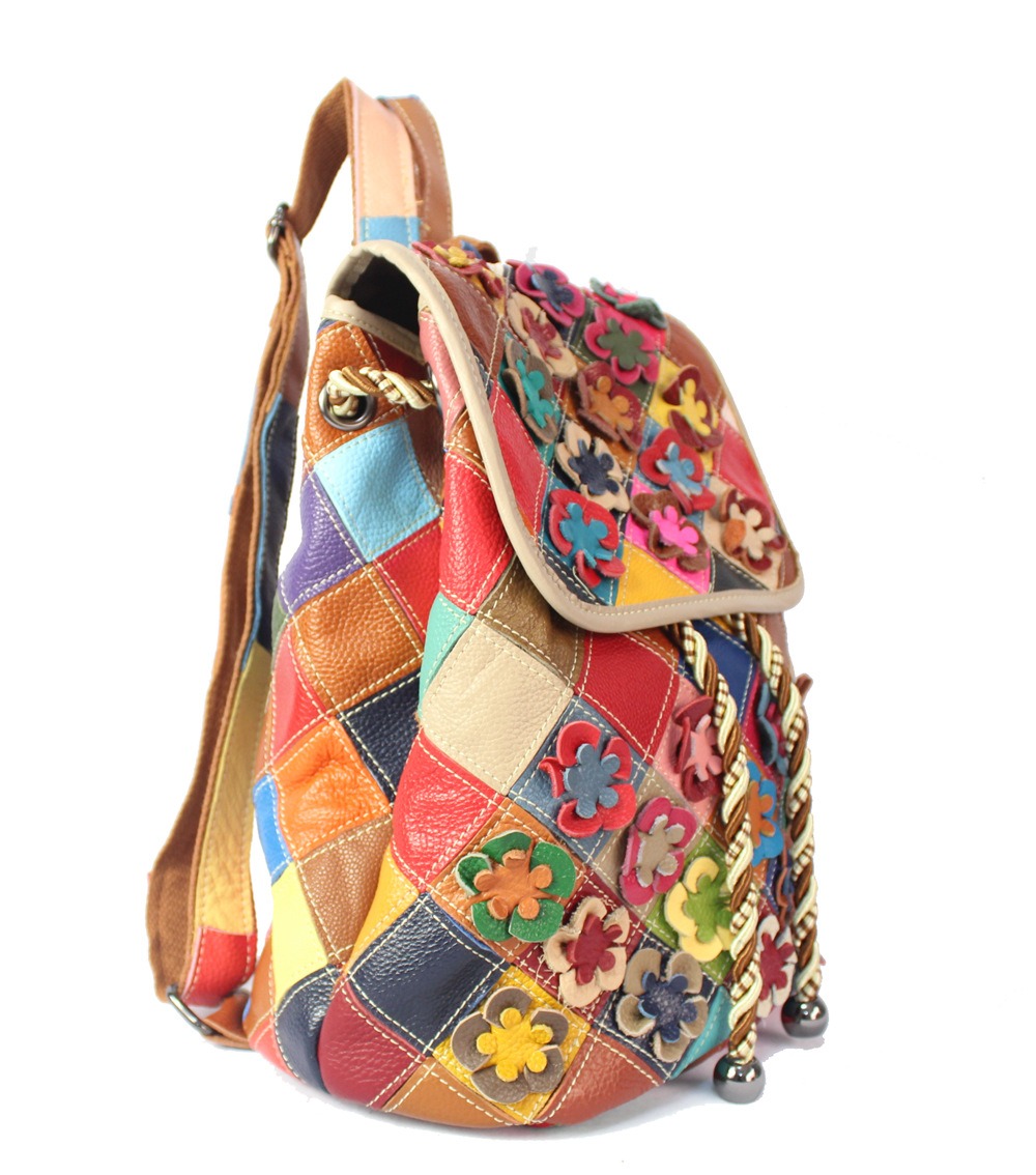 Colorful Floral Patchwork Leather Backpack