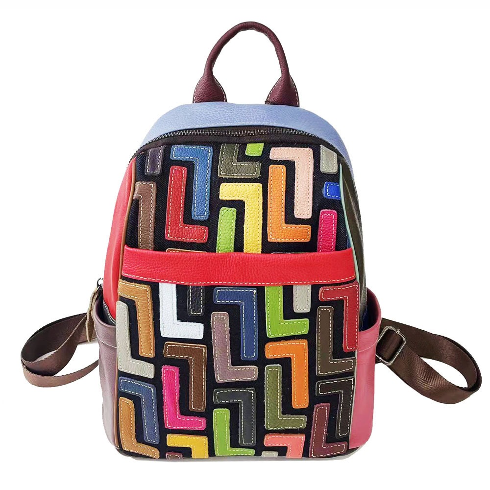 Geometric Patchwork Zip Backpack