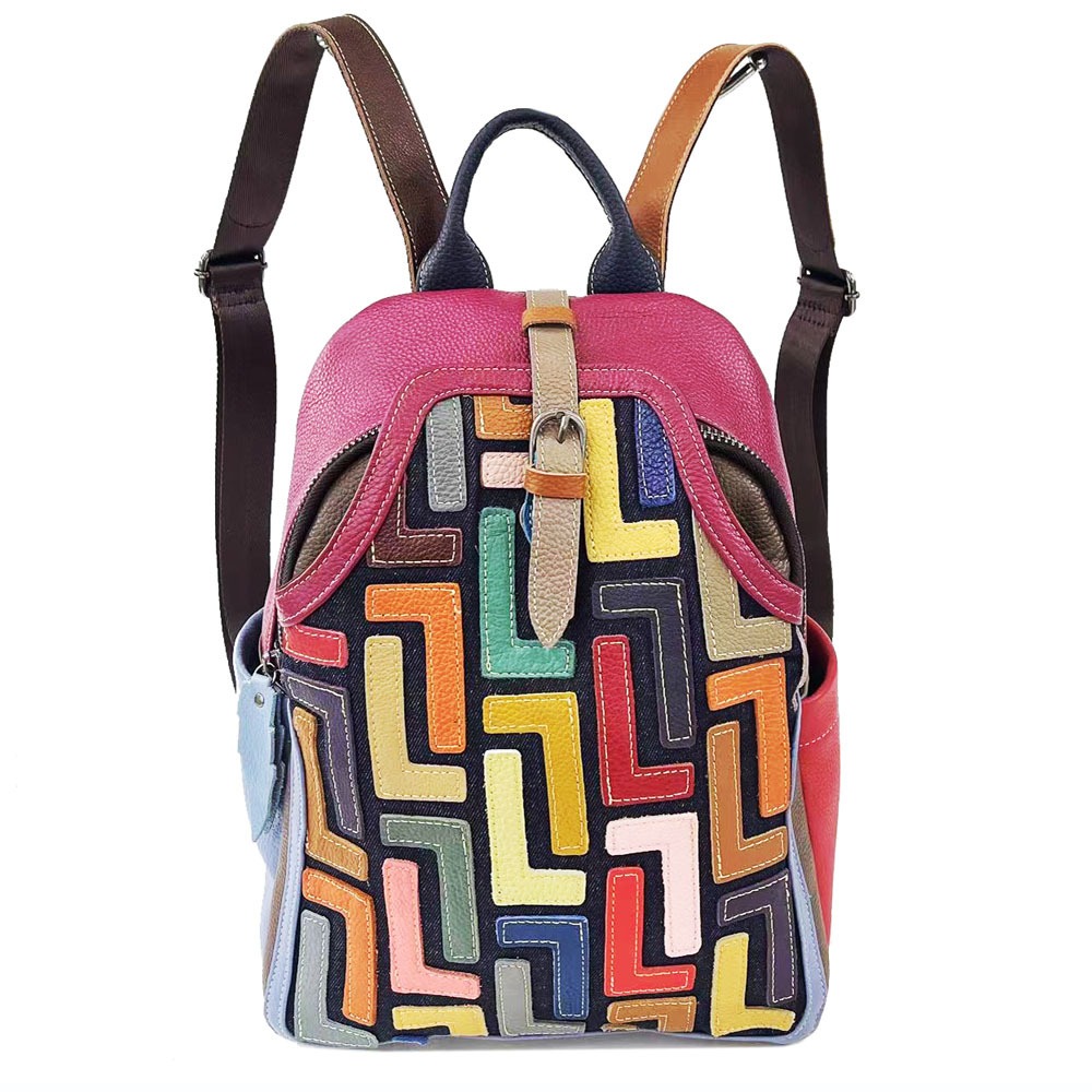 Geometric Patchwork Leather Backpack