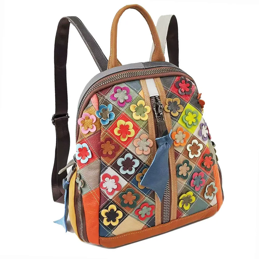 Floral Patchwork Zip Backpack