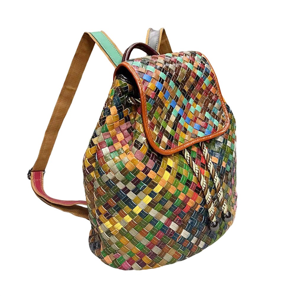 Multicolor Woven Drawstring Backpack