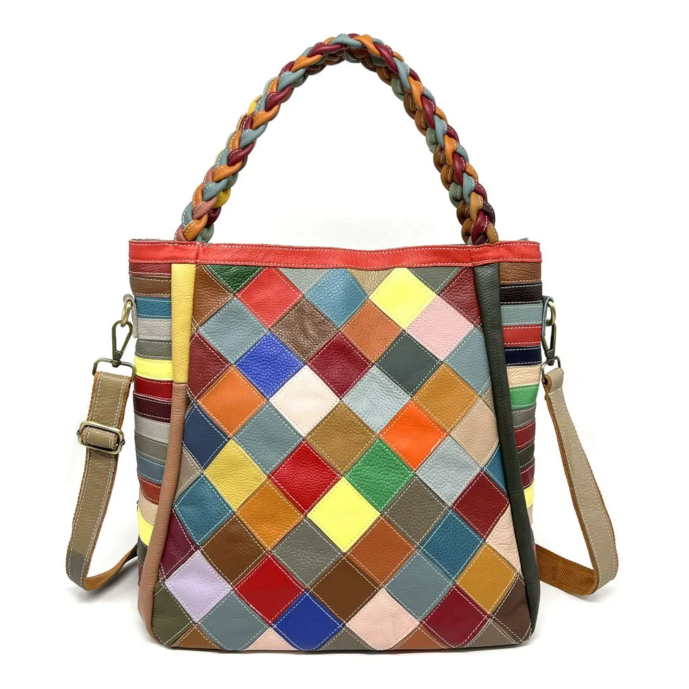 Patchwork Tote Bag with Braided Handle