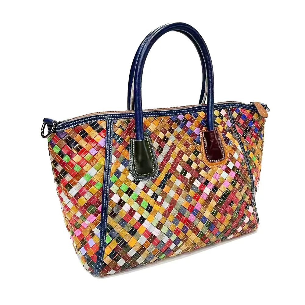 Multicolor Woven Zip Tote Bag
