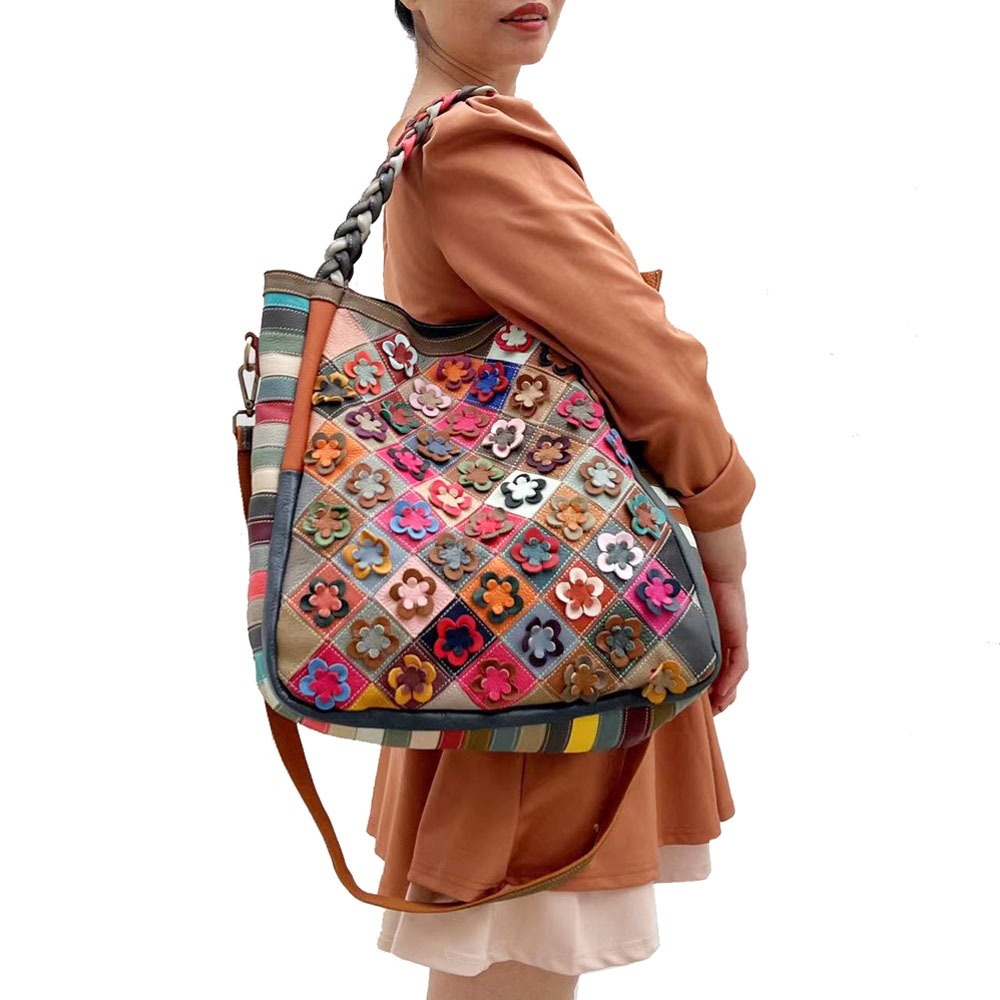 Floral Patchwork Shoulder Tote Bag