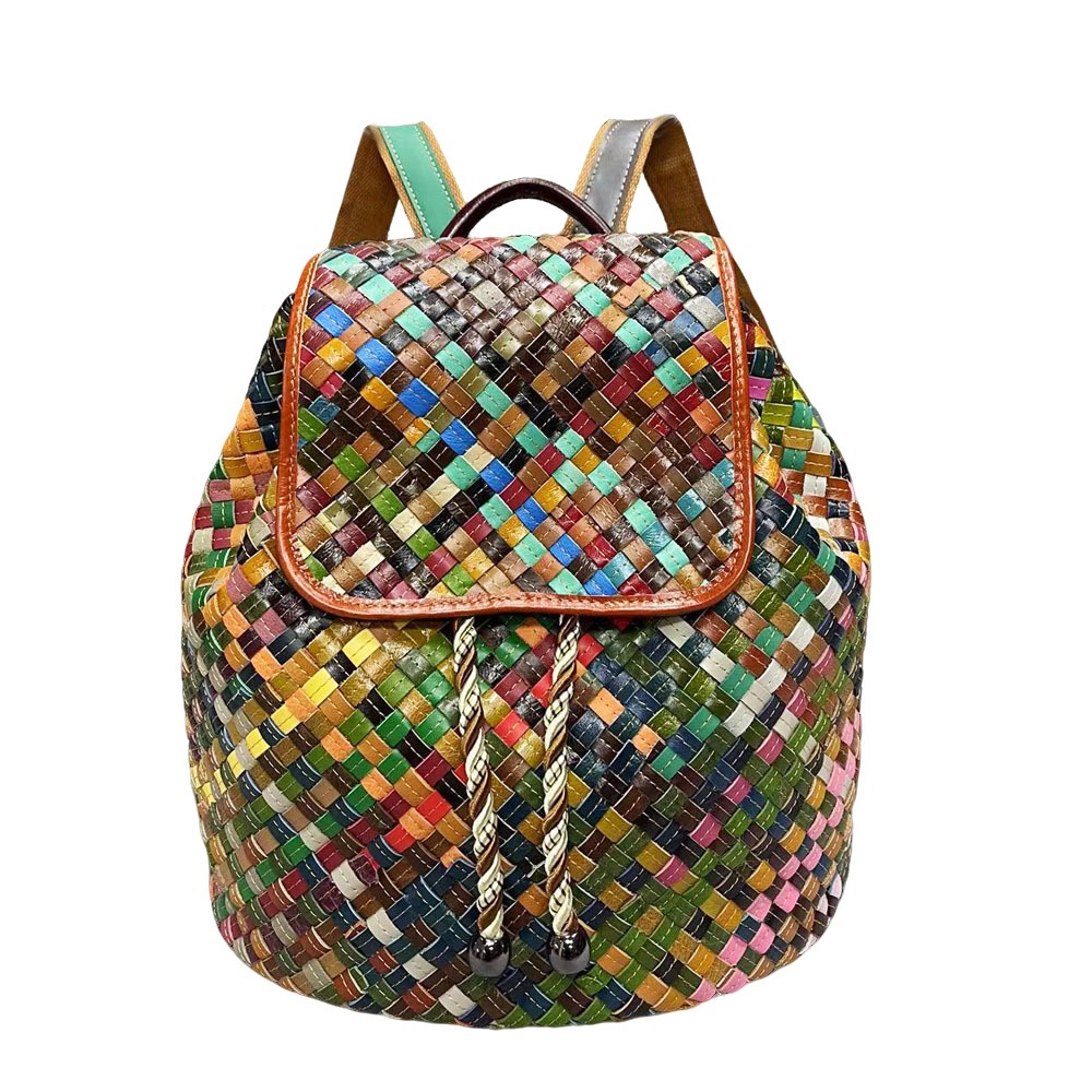 Multicolor Woven Drawstring Backpack