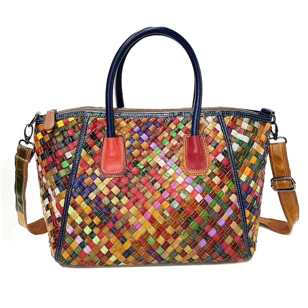 Multicolor Woven Zip Tote Bag