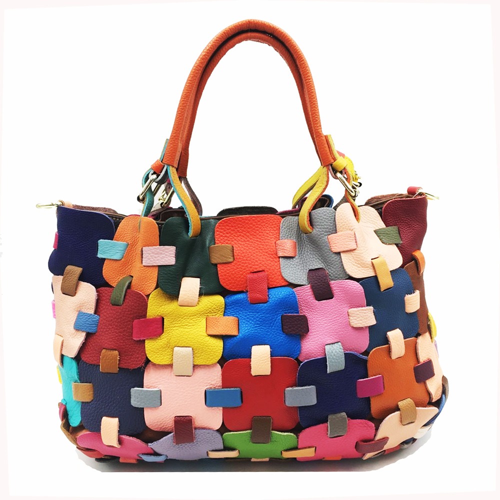 Multicolor Woven Patch Tote Bag